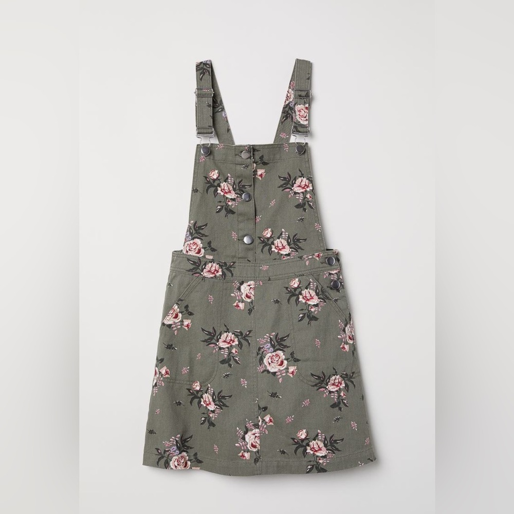Woman’s Floral Green Faux Denim Overall Dress